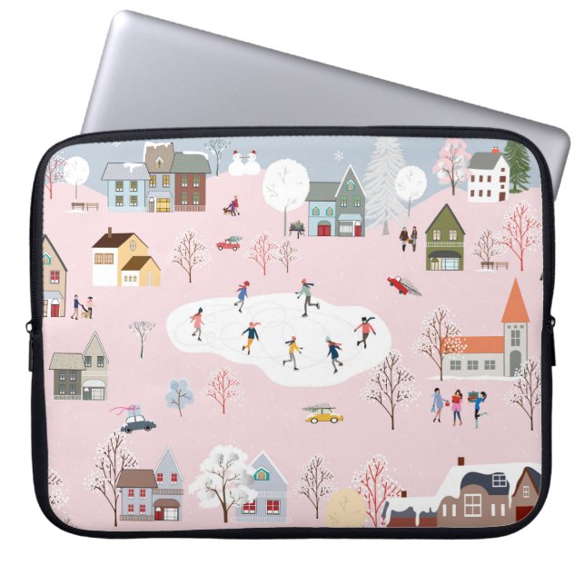 Housse Pour Ordinateur Portable Merveilles d'hiver : mignon motif de village (Devant)