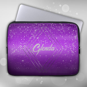 Housse Pour Ordinateur Portable Métal brossé violet moderne avec Monogramme argent