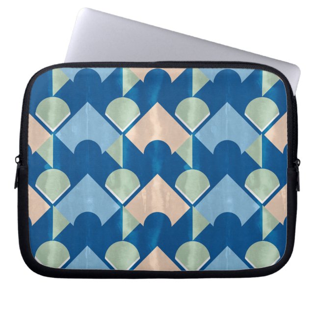 Housse Pour Ordinateur Portable Metallic blue geometric diamond shapes  (Devant)