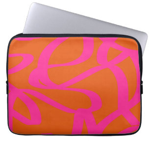 Housse Pour Ordinateur Portable Mi-Siècle Abstrait Moderne Lignes Orange Et Rose