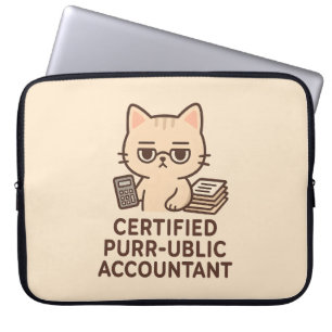 Housse Pour Ordinateur Portable Mignon Chat Kawaii Expert-Comptable Certifié Drôle