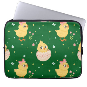 Housse Pour Ordinateur Portable Mignon poussin de Pâques avec motif sans couture d