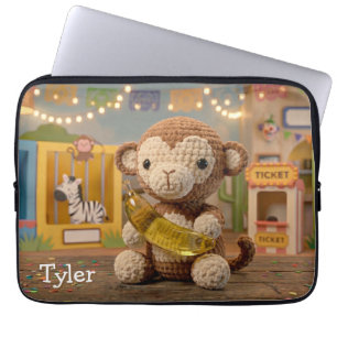 Housse Pour Ordinateur Portable Mignon singe et banane au crochet