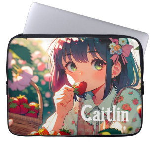 Housse Pour Ordinateur Portable Mignonne Anime Girl Mange des fraises Jour d'été