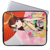Mignonne Fille En Kimono Floral Rose Avec Paraplui