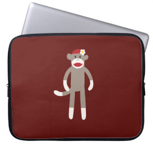 Housse Pour Ordinateur Portable Mignonne fille Sock Singe sur rouge