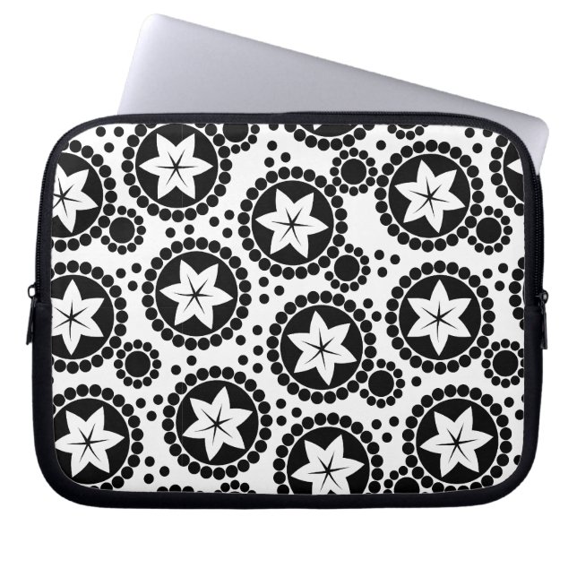 Housse Pour Ordinateur Portable Mignonne fleurs blanches noires Portable (Devant)