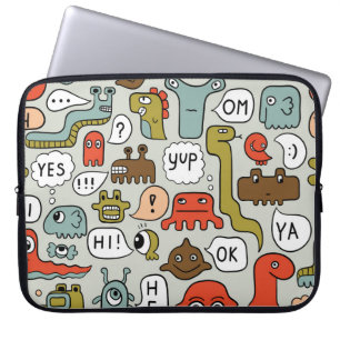 Housse Pour Ordinateur Portable Mignons monstres de dessin : Arrière - plan sans c