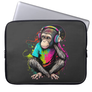 Housse Pour Ordinateur Portable Mignons Singe Écouter Musique, Musique Singe Obséd