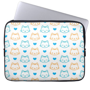 Housse Pour Ordinateur Portable Mignons visages de chat Kawaii et cœurs motif past
