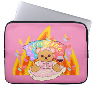 Housse Pour Ordinateur Portable Mikitiez été en peluche d'ours gelée feu de vin ro