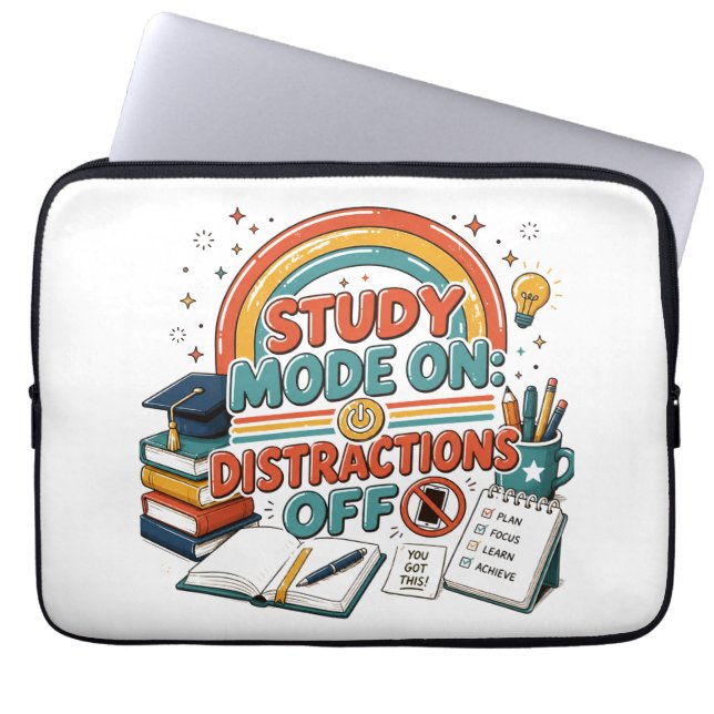 Housse Pour Ordinateur Portable Mode d'étude activé, distractions désactivées  (Devant)