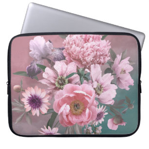 Housse Pour Ordinateur Portable Modèle floral. Belles pivoines de fleurs et iri