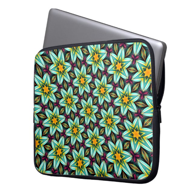 Housse Pour Ordinateur Portable Modèle Floral Étoiles Vertes (devant gauche)