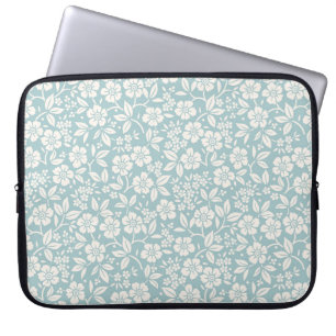 Housse Pour Ordinateur Portable Modèle floral. Jolies fleurs sur fond bleu gris