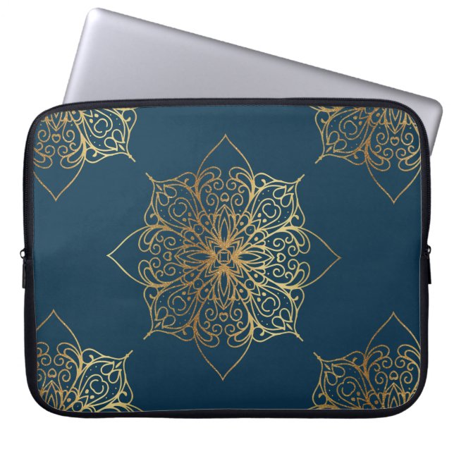 Housse Pour Ordinateur Portable Modèle Mandala Damask Or (Devant)