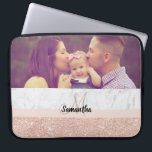 Housse Pour Ordinateur Portable Modern photo white marble rose gold glitter name<br><div class="desc">Modern photo white marble rose gold glitter name. You can personalize it by adding your name or monogram</div>