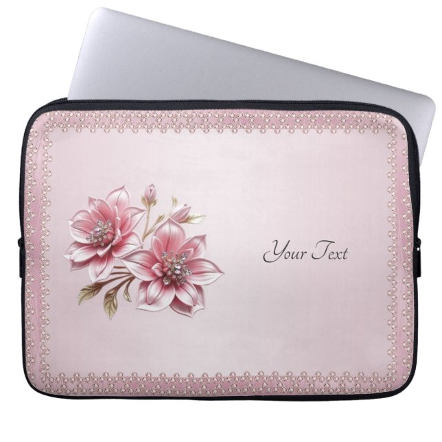 Housse Pour Ordinateur Portable Modern Pink Flowers Laptop Sleeve (Devant)