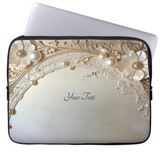Housse Pour Ordinateur Portable Modern White Flowers Pearls Laptop Sleeve