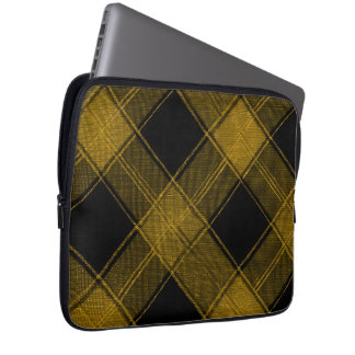 Housse Pour Ordinateur Portable Modern Yellow and Black Buffalo Plaid Laptop Sleev