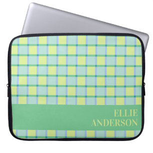 Housse Pour Ordinateur Portable Moderne à carreaux bleu vert citron personnalisé