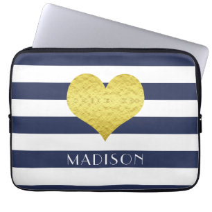Housse Pour Ordinateur Portable Moderne Bleu Motif Gold Heart