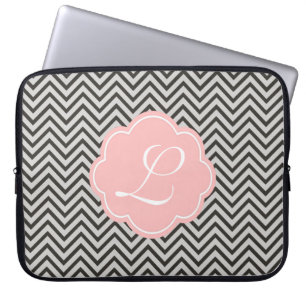 Housse Pour Ordinateur Portable Moderne, cool, café foncé et chevron gris