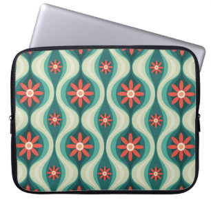 Housse Pour Ordinateur Portable Moderne du milieu du siècle : Fleurs orange Abstra