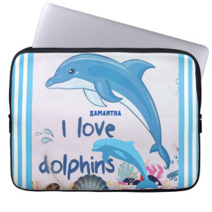 Housse Pour Ordinateur Portable Moderne et Cool l Love Dolphins Citations Nom