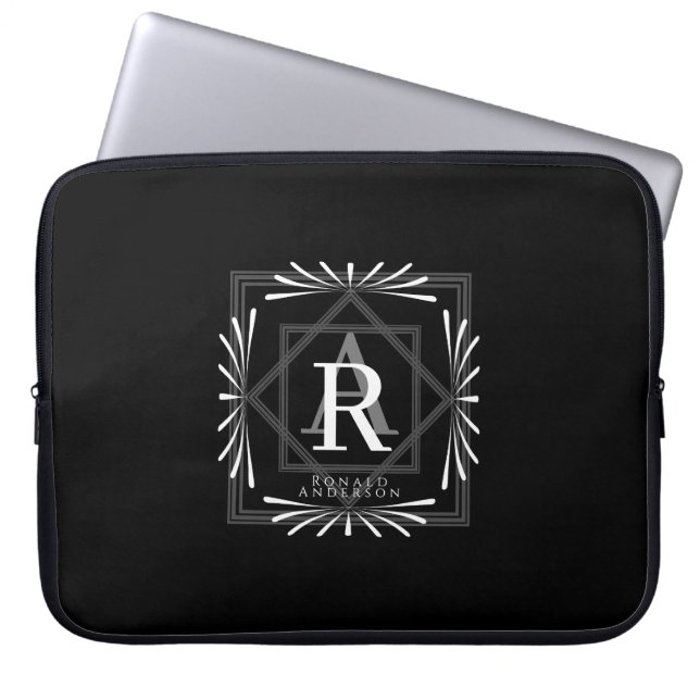 Housse Pour Ordinateur Portable Moderne et élégant Monogramme noir (Devant)