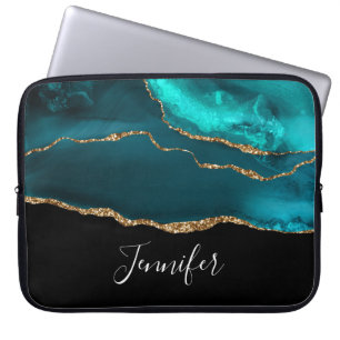 Housse Pour Ordinateur Portable Moderne et élégant Turquoise Agate & Gold Ribbon s