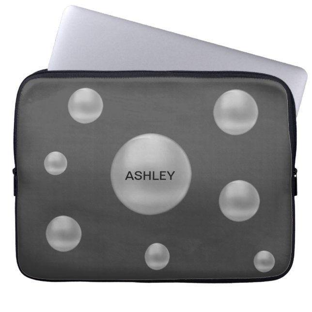 Housse Pour Ordinateur Portable Moderne pois argentés sur gris (Devant)