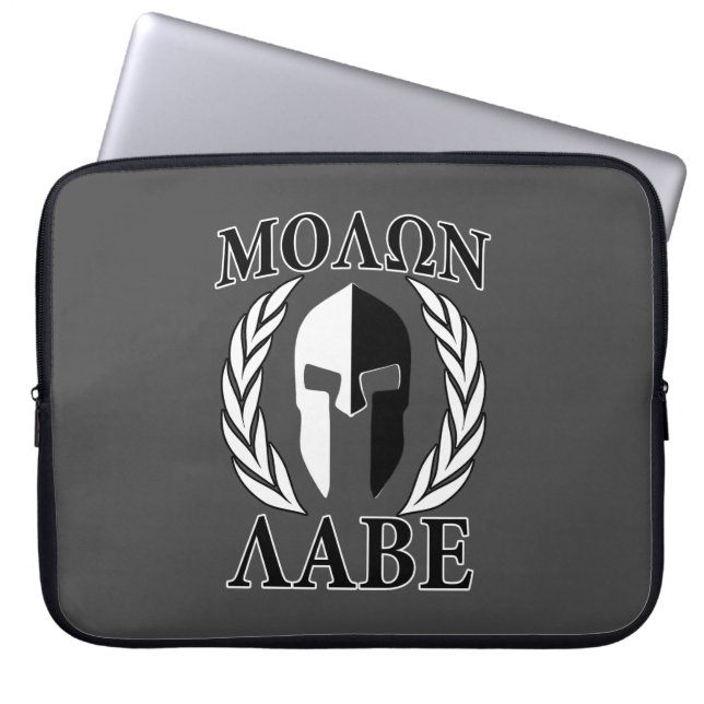 Housse Pour Ordinateur Portable Molon Labe Spartan Mask Laurels Monochrome (Devant)