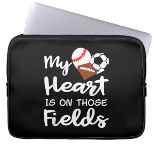 Housse Pour Ordinateur Portable Mon Coeur Est Sur Les Champs De Baseball Football 