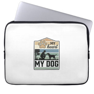 Housse Pour Ordinateur Portable Mon cœur Mon chien Gravure vintage Design pour ama