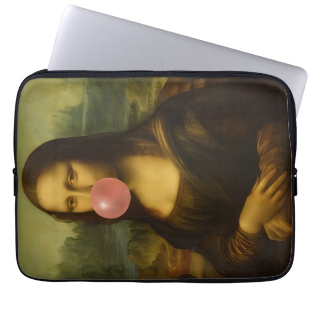 Housse Pour Ordinateur Portable Mona Lisa soufflant de bulle rose (Devant)