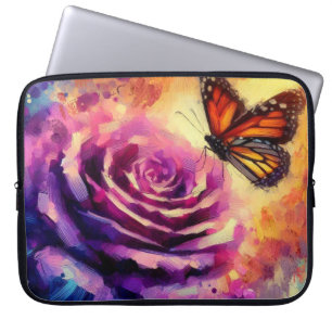 Housse Pour Ordinateur Portable Monarque Papillon violet Rose coucher de soleil or