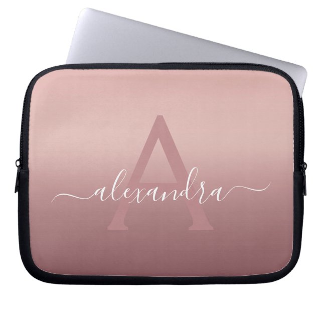 Housse Pour Ordinateur Portable Mongramme Ombre Gradient rose Fille (Devant)