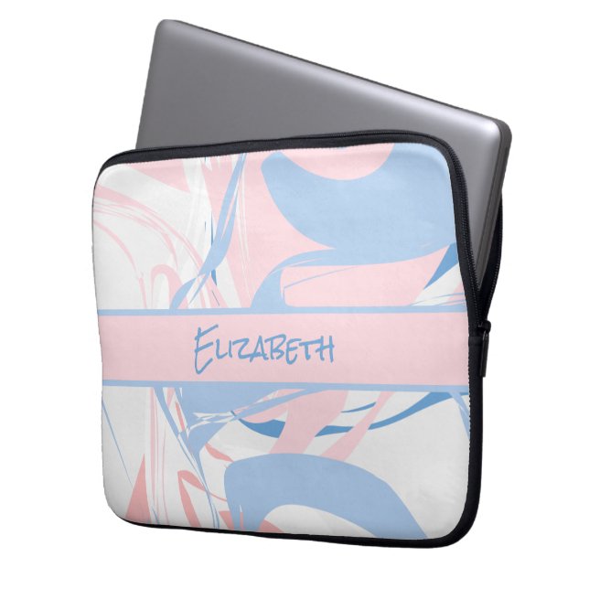 Housse Pour Ordinateur Portable Monogram Blue White Pink Marble Swirl (devant gauche)