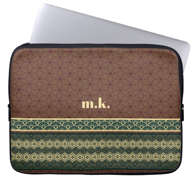 Housse Pour Ordinateur Portable Monogram Classic Red Green Kikkou Pattern (Devant)