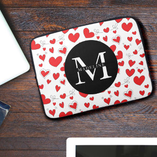 Housse Pour Ordinateur Portable Monogram Name Modern Cute Red Heart Pattern Laptop