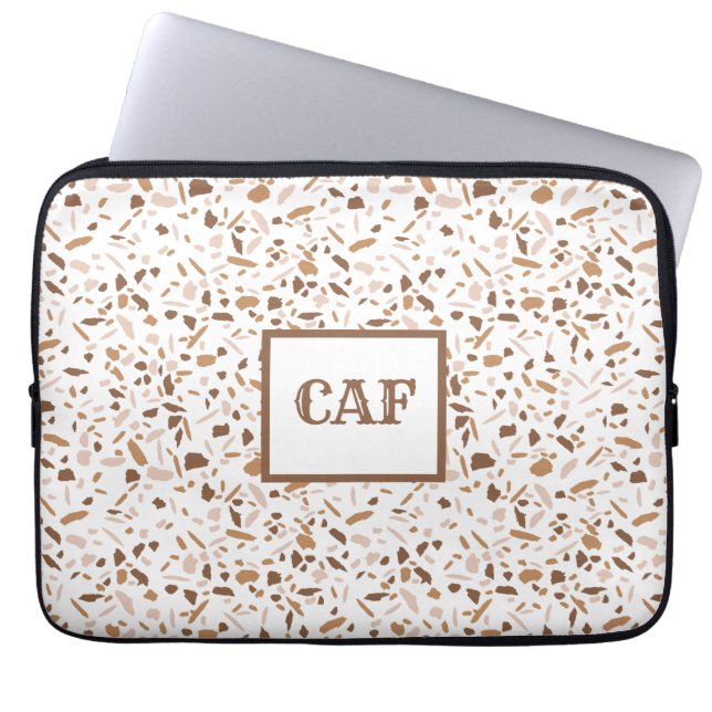 Housse Pour Ordinateur Portable Monogram Terrazzo Brown et beige et blanc (Devant)