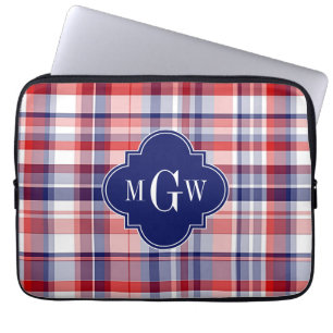 Housse Pour Ordinateur Portable Monograme de Red White Blue Preppy Madras