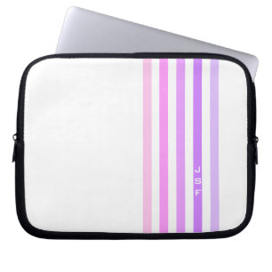 Housse Pour Ordinateur Portable Monogramme à bandes verticales violettes et roses
