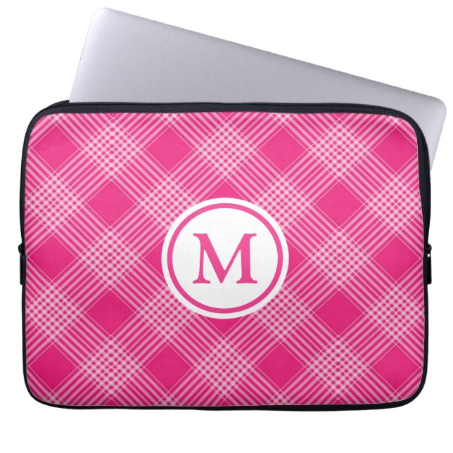 Housse Pour Ordinateur Portable Monogramme à carreaux rose éclatant (Devant)