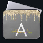 Housse Pour Ordinateur Portable Monogramme à étincelle de Parties scintillant en o<br><div class="desc">Charcoal Grey (Grey) and Gold Faux Dripping Parties scintillant moderne et élégante fille et Coque de monogramme élégant étincelant. Ce coque peut être customisé pour inclure votre nom initial et prénom.</div>