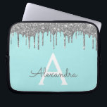 Housse Pour Ordinateur Portable Monogramme à étincelles de Parties scintillant d'a<br><div class="desc">Bleu turquoise - Aqua and Silver Faux Dripping Moderne et élégante Parties scintillant de fille et Coque de Monogramme Élégant étincelant. Ce coque peut être customisé pour inclure votre nom initial et prénom.</div>
