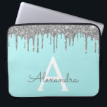 Housse Pour Ordinateur Portable Monogramme à étincelles de Parties scintillant d'a<br><div class="desc">Bleu turquoise - Aqua and Silver Faux Dripping Moderne et élégante Parties scintillant de fille et Coque de Monogramme Élégant étincelant. Ce coque peut être customisé pour inclure votre nom initial et prénom.</div>