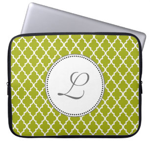 Housse Pour Ordinateur Portable monogramme à motif quatrefeuilles lime cool