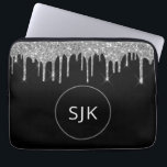 Housse Pour Ordinateur Portable Monogramme à Parties scintillant d'argent pour fil<br><div class="desc">Parties scintillant d'argent et de noir Faux personnalisées et Coque d'initiaux monogrammes Élégants. Ce coque peut être customisé pour inclure votre nom initial et prénom.</div>